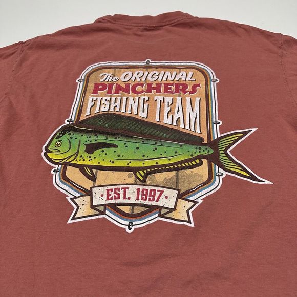 Comfort Colors T-SHIRT TEE Men's Medium Y2K Red Original Pinchers Fishing Team - Picture 4 of 8